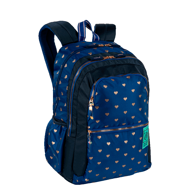 Mochila Grande 2 Compartimentos Capricho Wishes - Azul