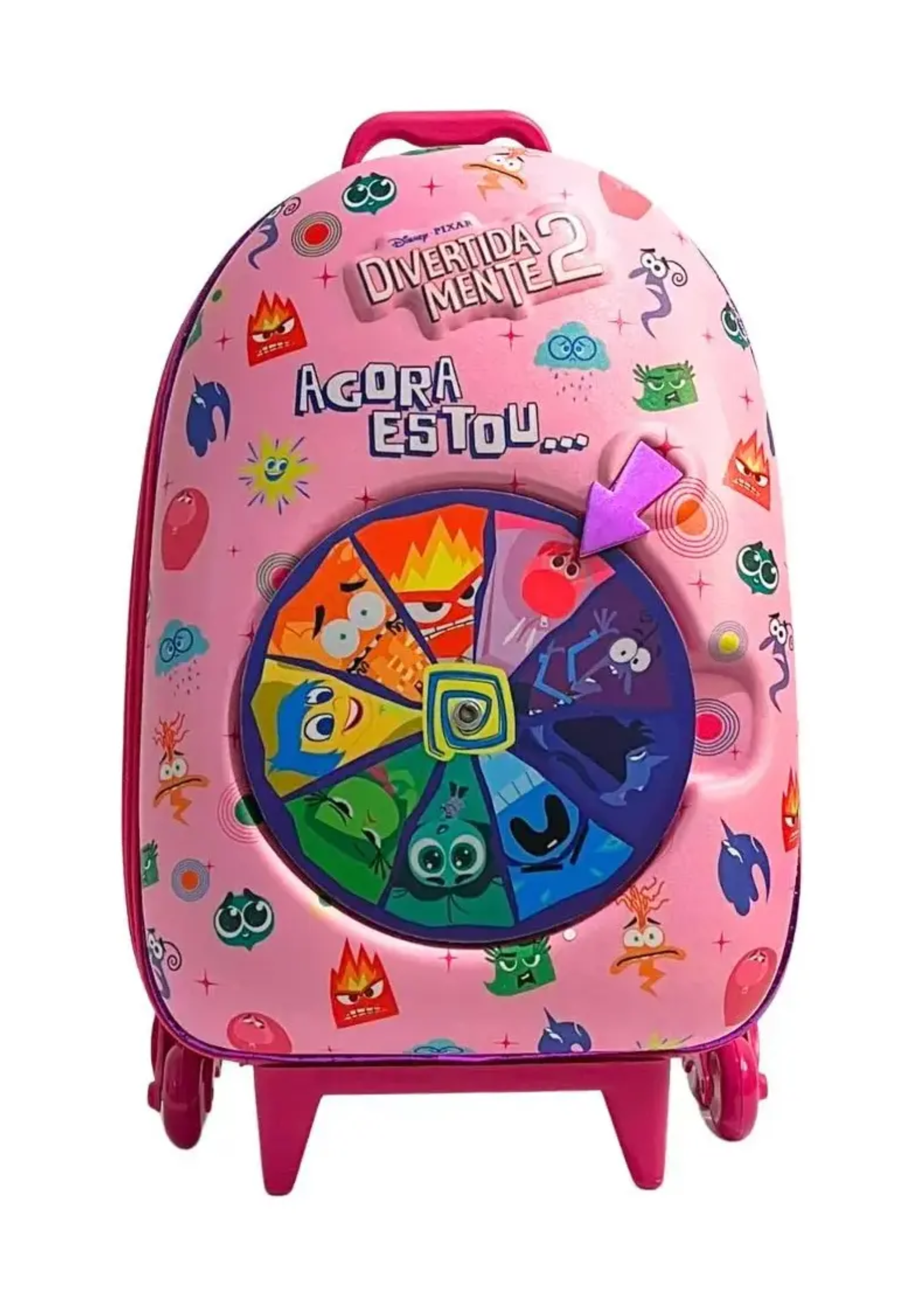 Kit Mochila Divertidamente Sala de Controle Escolar Lancheira Rodinha 3d