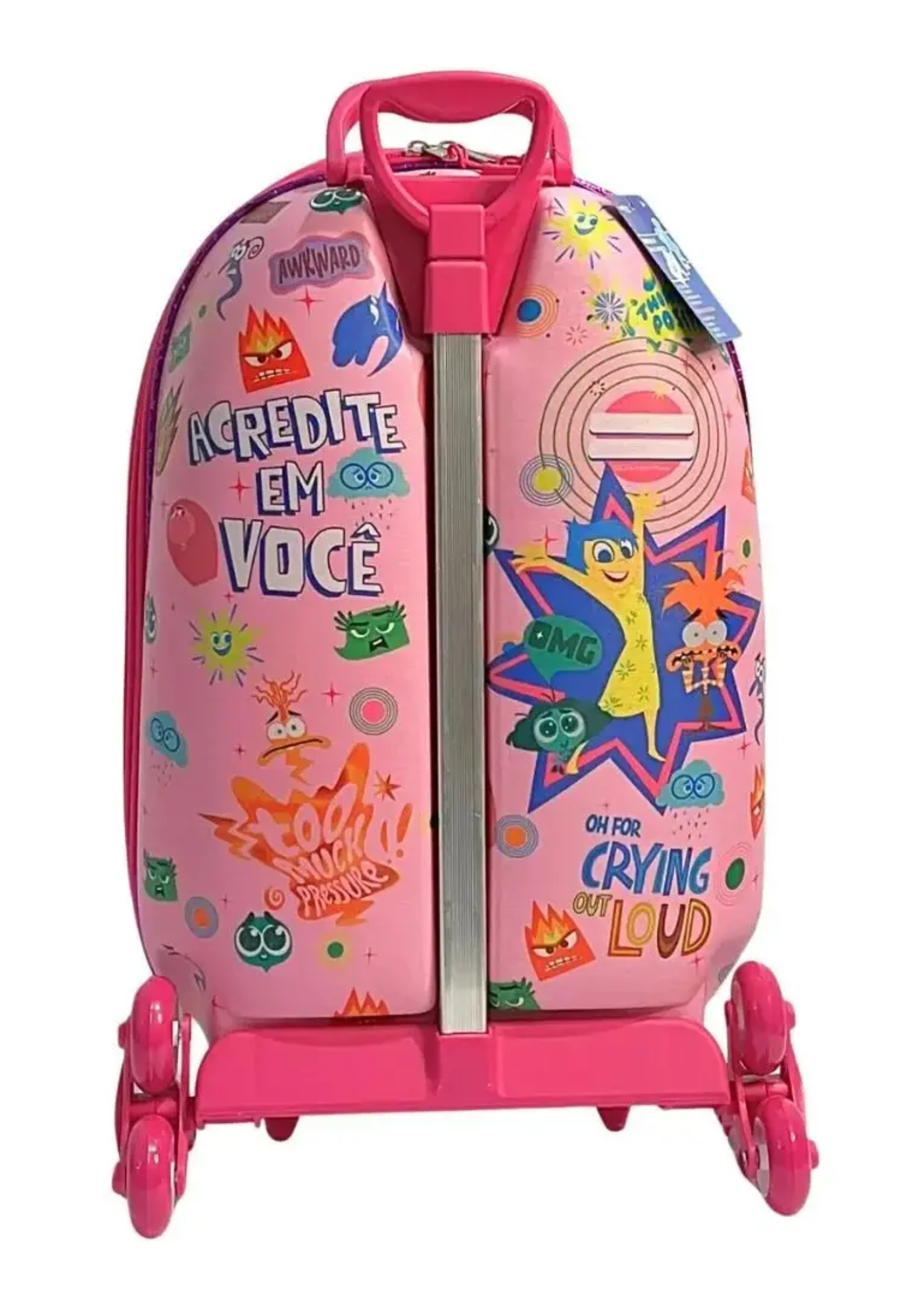 Kit Mochila Divertidamente Sala de Controle Escolar Lancheira Rodinha 3d