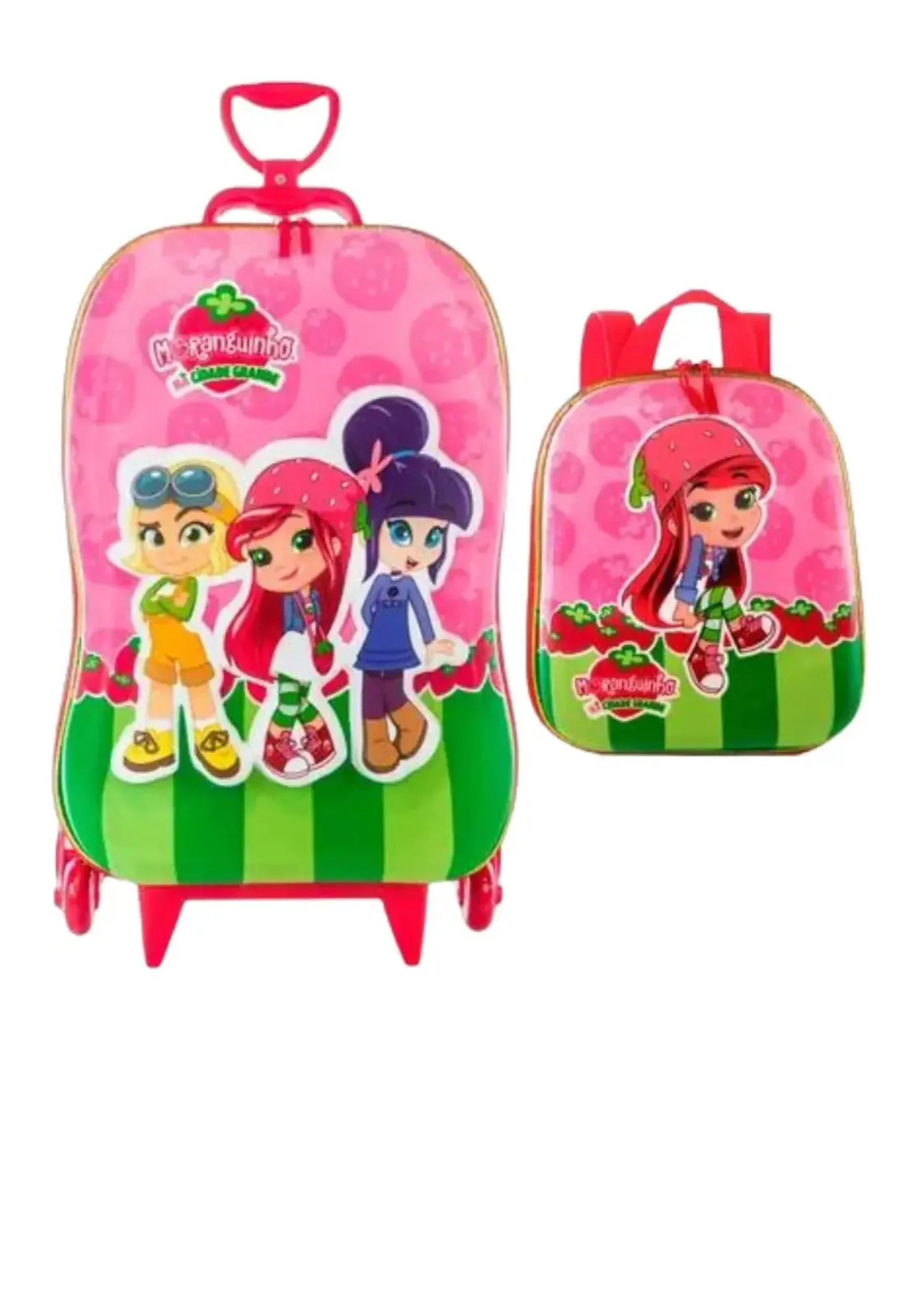 Mochila Moranguinho 3d Maxtoy Rodinha Tripla Lancheira