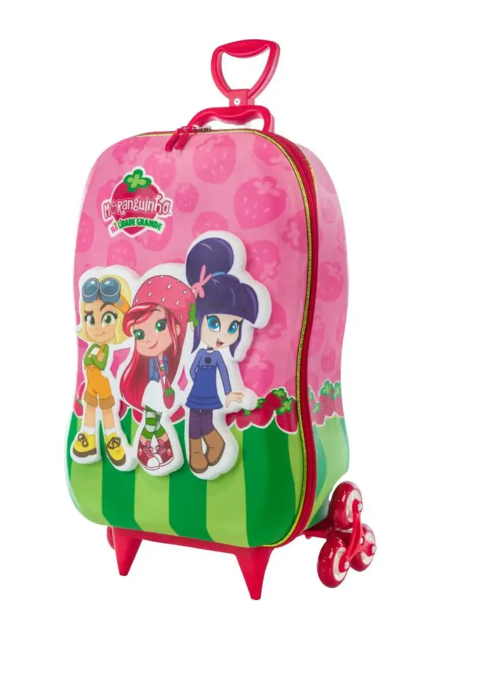 Mochila Moranguinho 3d Maxtoy Rodinha Tripla Lancheira