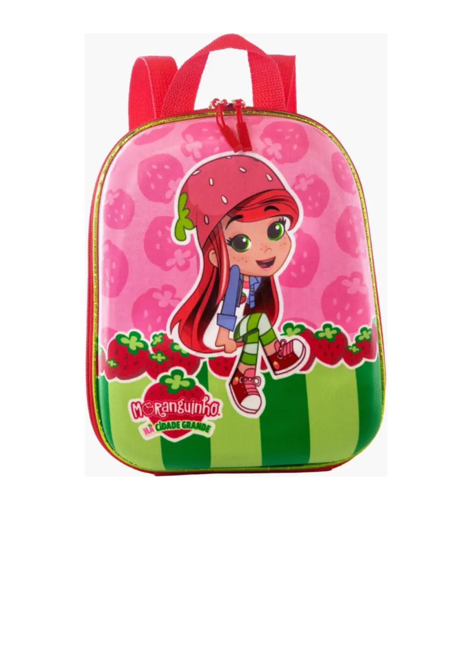 Mochila Moranguinho 3d Maxtoy Rodinha Tripla Lancheira