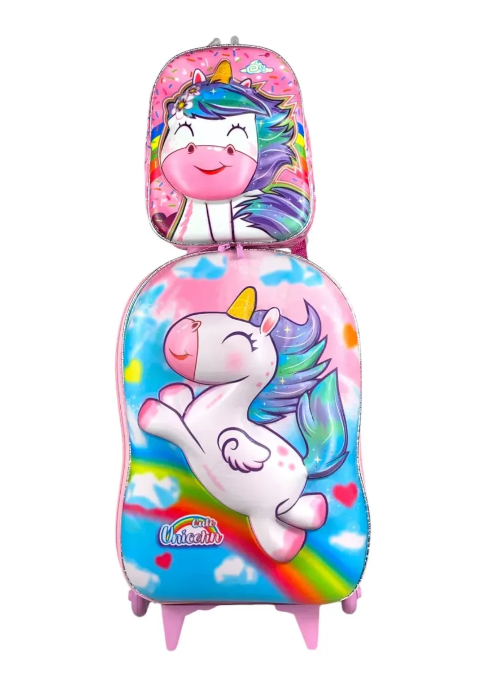Mochila Escolar Unicórnio Com Lancheira Infantil Kit 3d