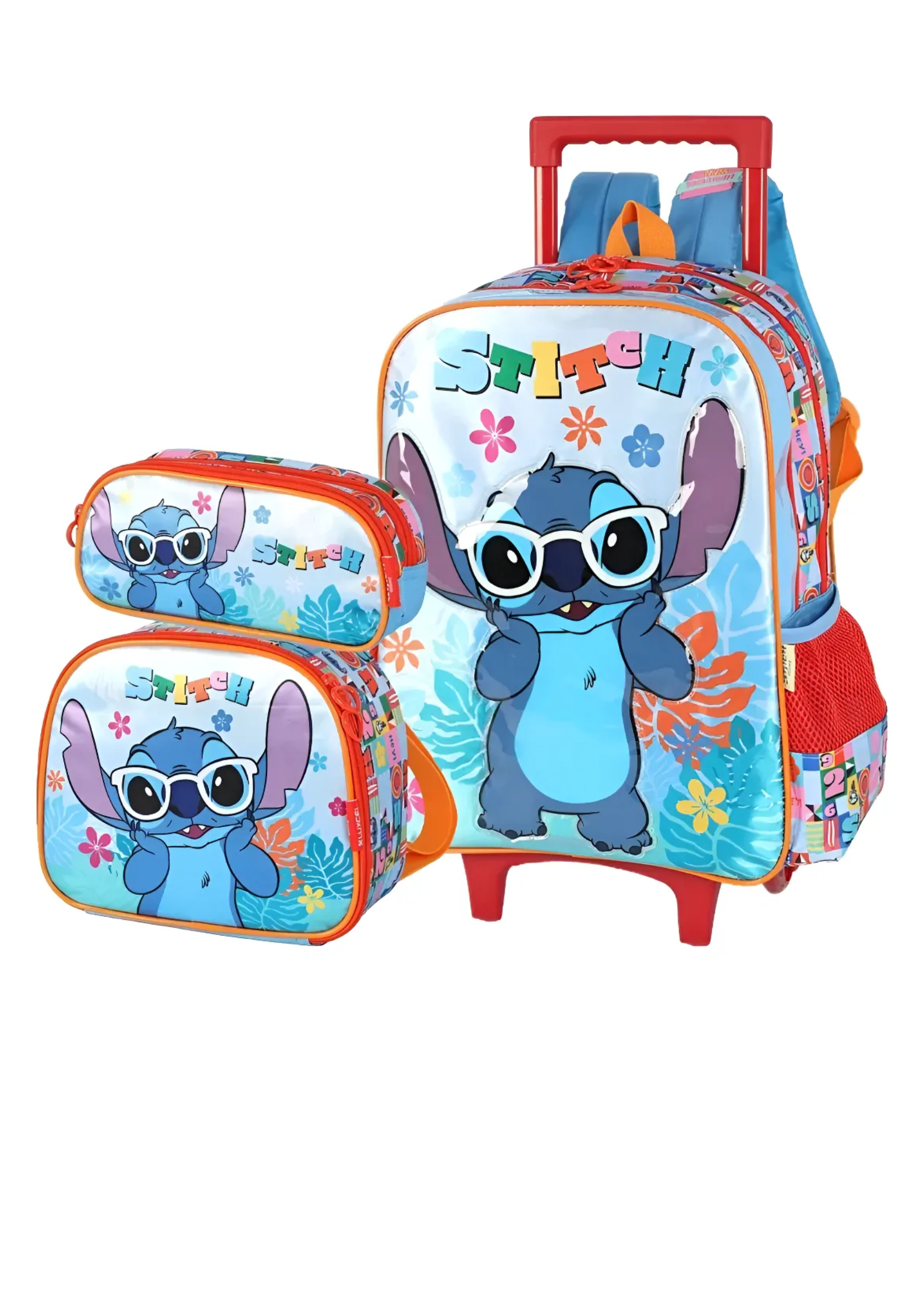 Mochilete Com Rodas E Lancheira Luxcel Stitch Ic42392sc Azul Liso