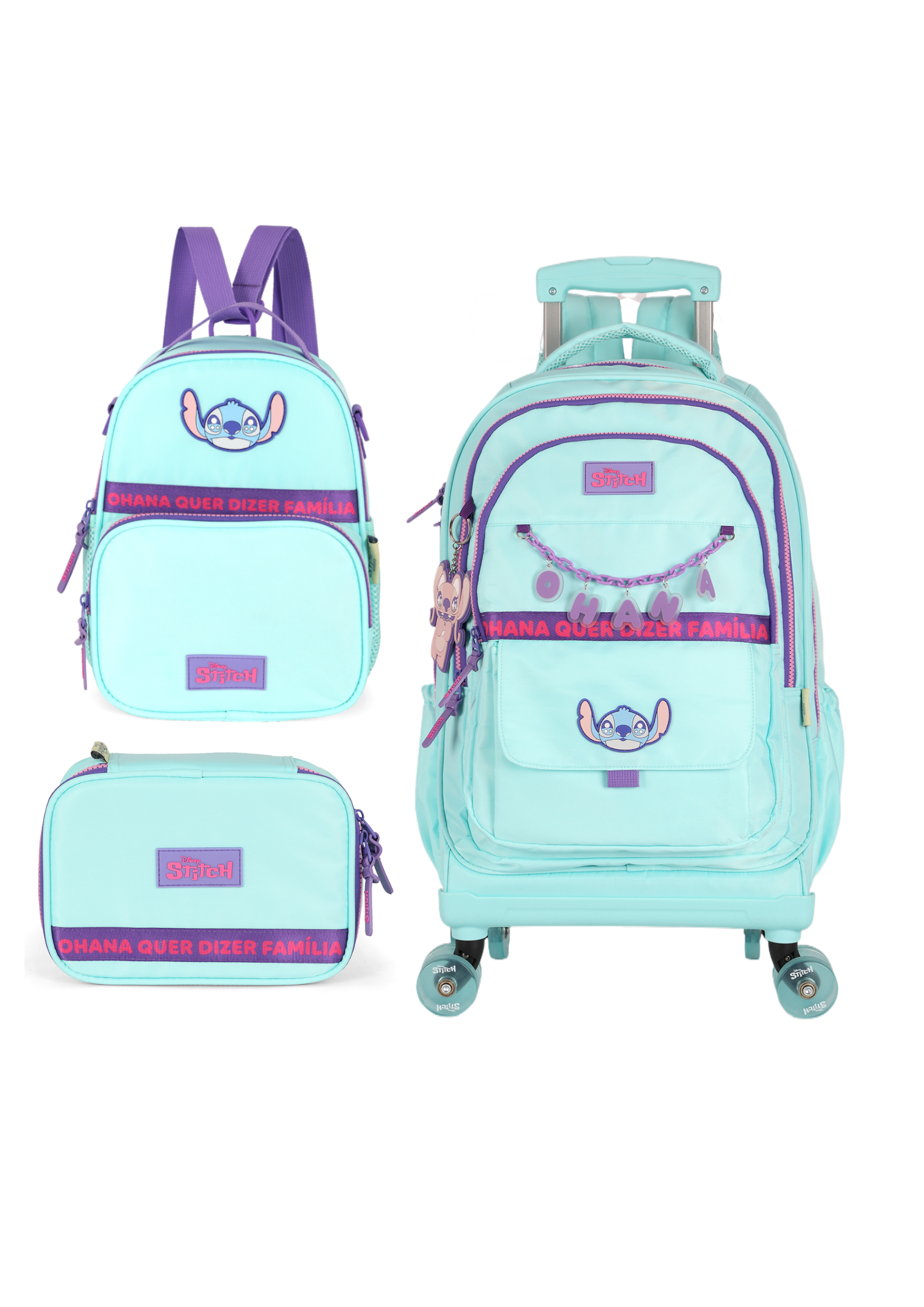 Kit Escolar Juvenil 4 Rodas - Stitch