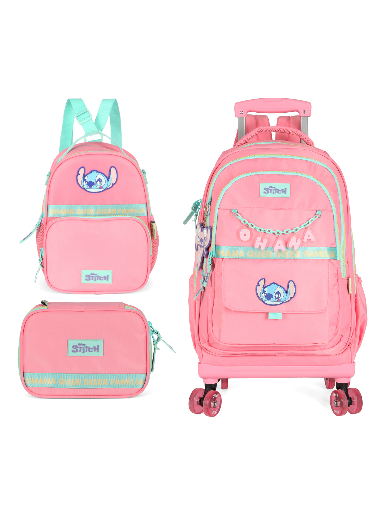 Kit Escolar Juvenil 4 Rodas - Stitch
