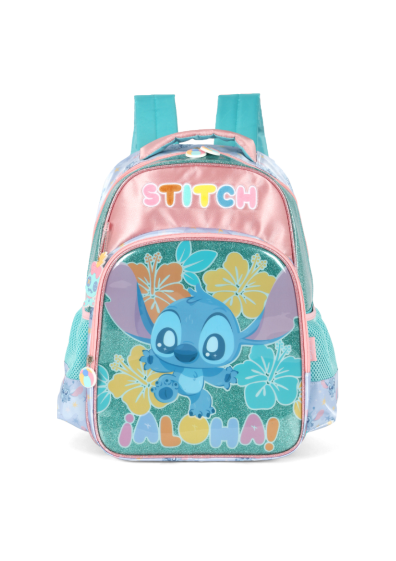 Mochila de Costas Infantil Verde e Rosa - Stitch