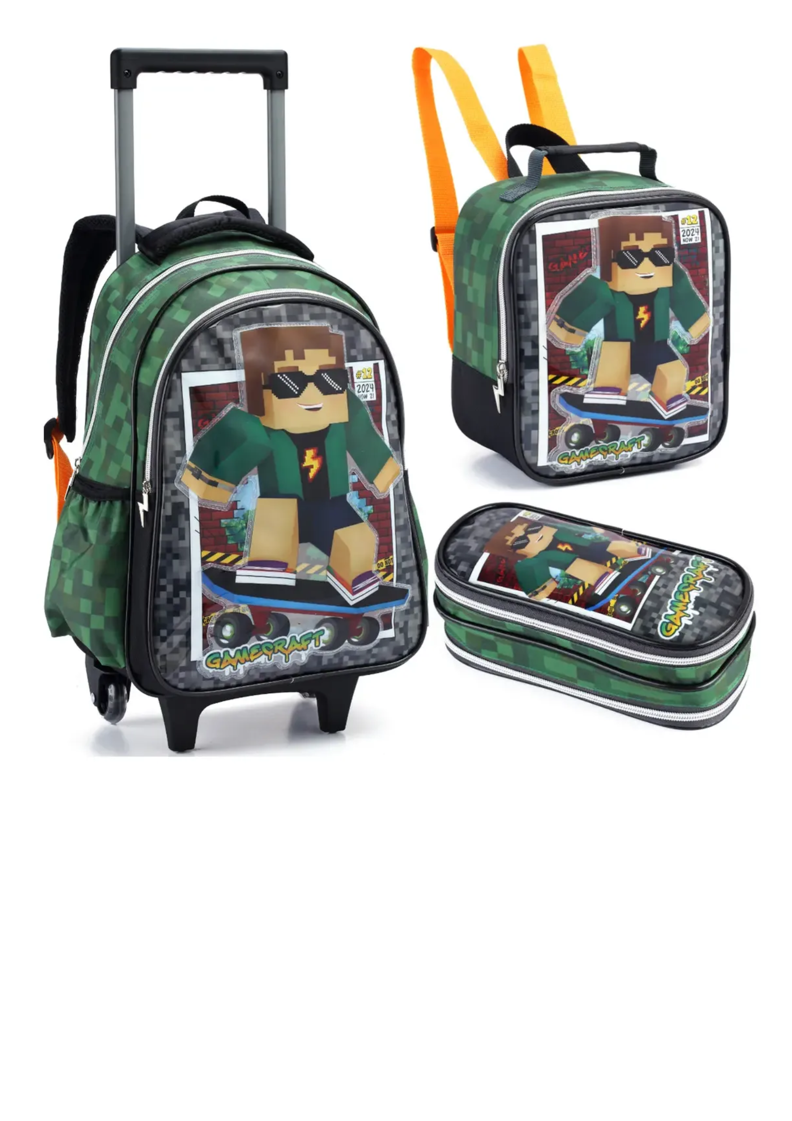 Kit Mochila Gamer Infantil Escolar Rodinha Lancheira Estojo