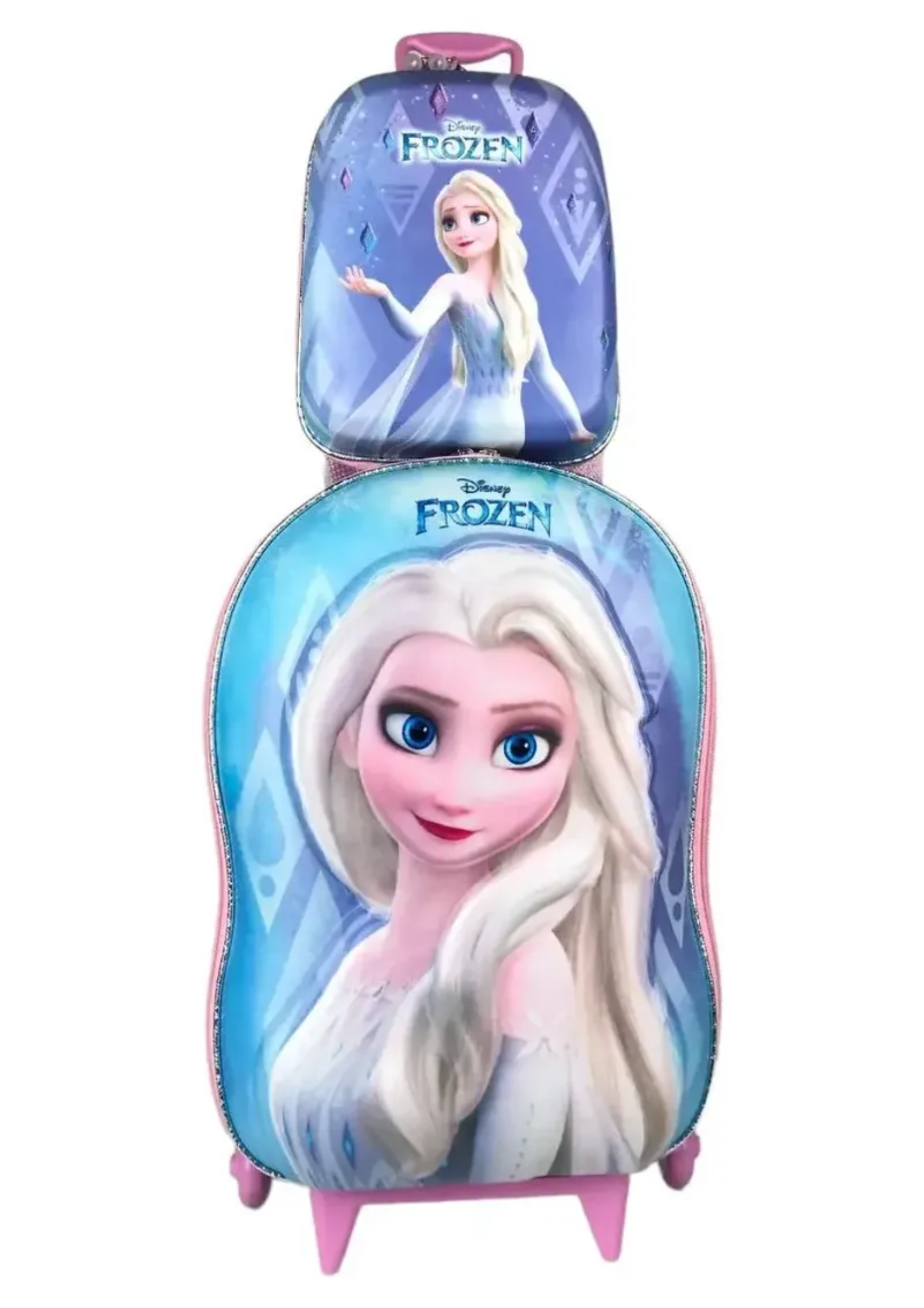 Kit Mochila Maxtoy Rodinha Tripla Frozen Elsa 3d Azul Elsa