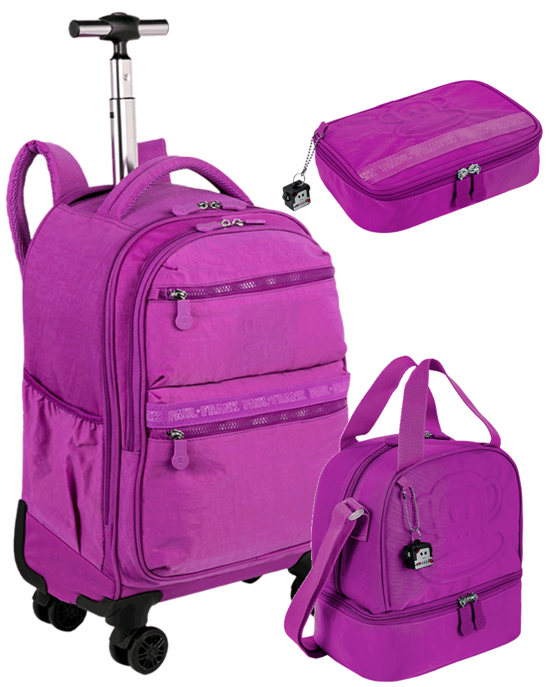 Kit Completo Mochila de 4 Rodas Paul Frank Roxo - Sestini